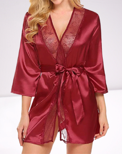 Szlafrok Damski Z Koronką Czerwony Ramira