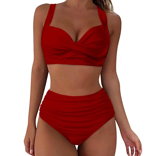 Strój Kąpielowy Bikini Wysoki Stan Bordo Mea