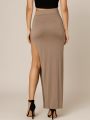 Długa Spódnica Z Rozcięciem Beżowa Donna
