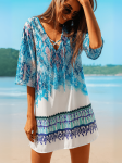 Tunika Plażowa We Wzory Niebieska Oahu