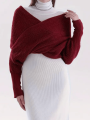 Sweter Szal Z Rękawami Bordowy Dolores