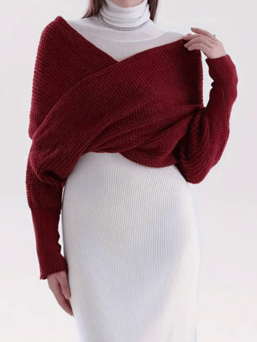 Sweter Szal Z Rękawami Bordowy Dolores