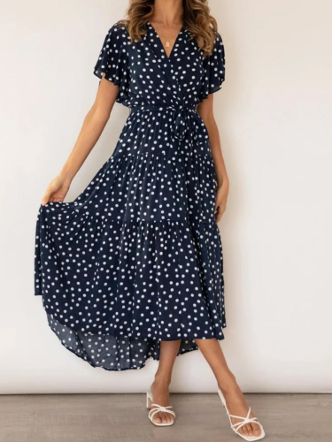 Modna Sukienka Kopertowa W Groszki Granatowa Avana