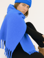 Duży Ciepły Szal Gruby Szalik Frędzle Niebieski