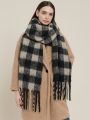 Duży Ciepły Szal W Kratę Gruby Szalik Czarny