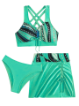 Strój Kąpielowy Trzyczęściowy Kostium Ze Spodenkami Zielony