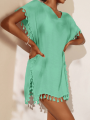 Pareo Tunika Plażowa Z Frędzlami Miętowa Lukia