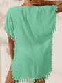 Pareo Tunika Plażowa Z Frędzlami Miętowa Lukia