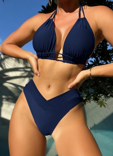Strój Kąpielowy Dwuczęściowy Bikini Wiązane Granat Baleya