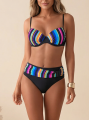 Strój Kąpielowy Bikini Wysoki Stan Kolorowy