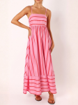 Letnia Modna Sukienka Maxi Oversize W Paski Róż