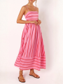 Letnia Modna Sukienka Maxi Oversize W Paski Róż