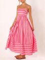 Letnia Modna Sukienka Maxi Oversize W Paski Róż