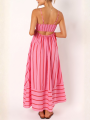 Letnia Modna Sukienka Maxi Oversize W Paski Róż