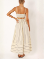 Letnia Modna Sukienka Maxi Oversize W Paski Krem