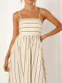 Letnia Modna Sukienka Maxi Oversize W Paski Krem