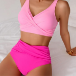 Strój Kąpielowy Bikini Wysoki Stan Różowy