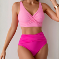 Strój Kąpielowy Bikini Wysoki Stan Różowy