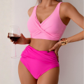 Strój Kąpielowy Bikini Wysoki Stan Różowy