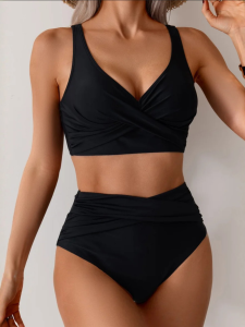 Strój Kąpielowy Bikini Wysoki Stan Czarny