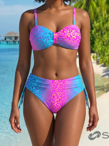 Strój Kąpielowy Bikini Wysoki Stan Neonowy